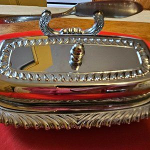 vintage silverplated butter dish Irvanware with glass insert with knife